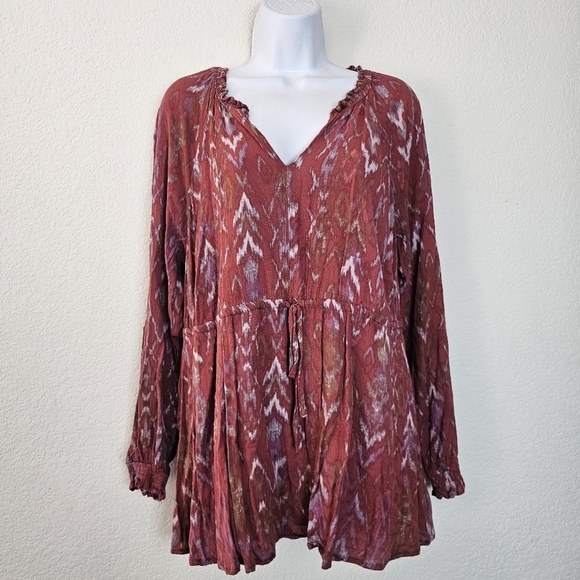 Torrid Terracotta Peasant Top Crepe Tie Waist Boho Long Sleeve Size Large - Picture 3 of 14